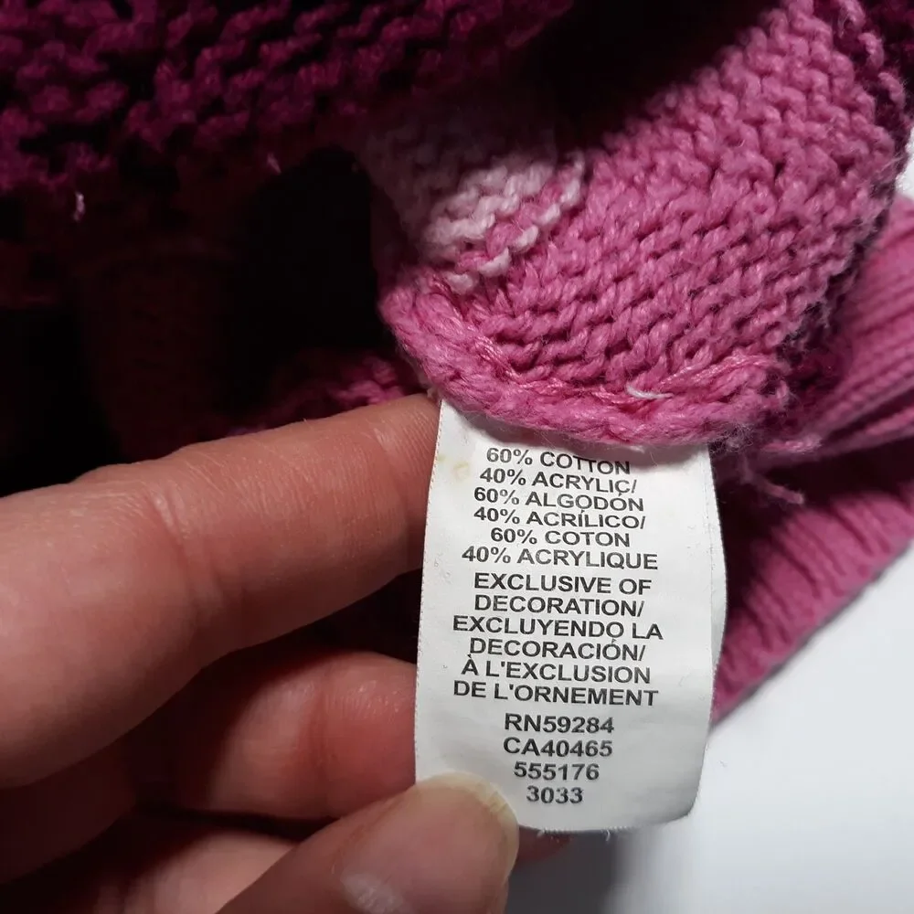 Childrens Place Striped Pink Sweater Girls 7-8 Medium Pullover Pocket Buttons